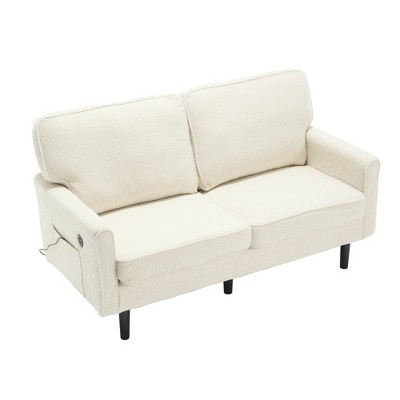 NicBex 56.3 Inch Modern Love Seat Sofa,2 Seater Sofa with USB Ports and Removable Pillow Cover for Living Room,Beige
