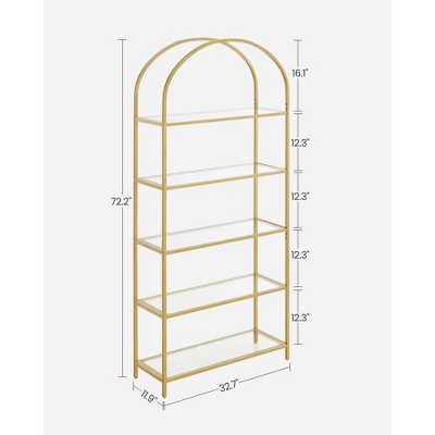 Gold Arched 5-Tier Bookcase with Glass Shelves