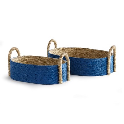 Plum & Post Tiana Seagrass Short Oval Decorative Baskets Set of 2