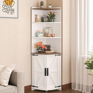 Corner Cabinet with Barn Doors and Shelves, 65.16" Tall Bookshelf Display Cabinet - 1 of 4
