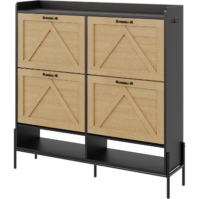 Large Shoe Cabinet with 4 Flip Drawers, Freestanding Shoe Organizer with Adjustable Shelves Shoe Storage Cabinet with Adjustable Support Stand