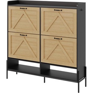 Large Shoe Cabinet with 4 Flip Drawers, Freestanding Shoe Organizer with Adjustable Shelves Shoe Storage Cabinet with Adjustable Support Stand - 1 of 4