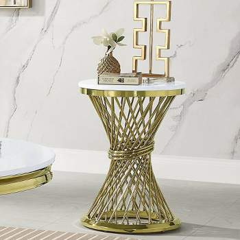 18" Fallon Accent Table Engineering Stone and Gold Finish - Acme Furniture