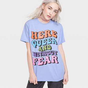 Pride Adult 'Here Queer And Without Fear' Short Sleeve T-Shirt - Lilac Purple