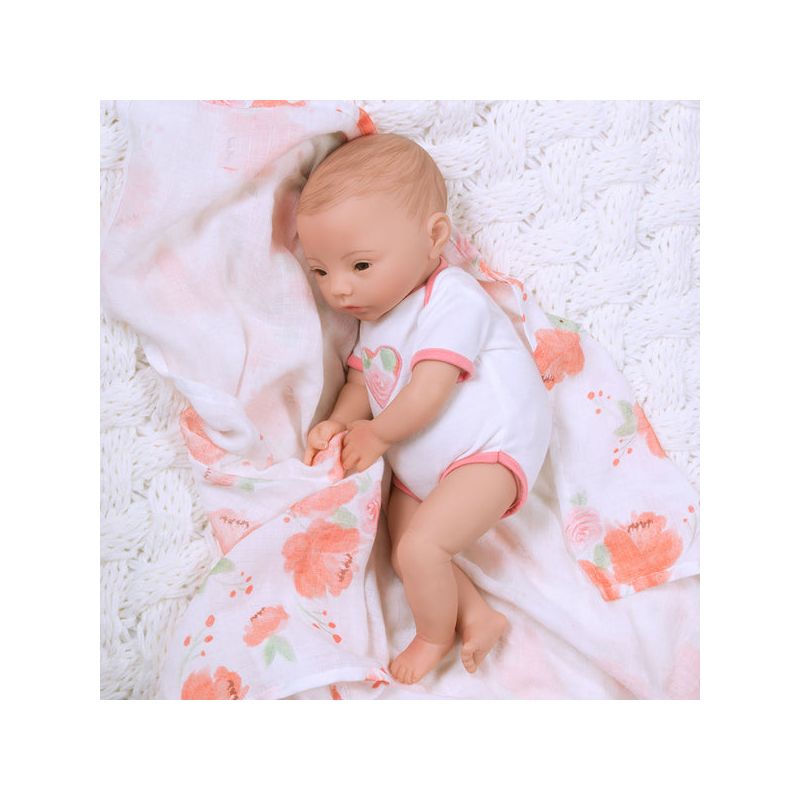 Paradise Galleries Newborn Baby Doll 16 inch Reborn Preemie, Swaddlers: Peach Blossom, Safety Tested for 3+, 4-Piece Set, 2 of 9