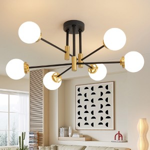 POWLIG 6-Light Vintage Black and Gold Sputnik Chandelier with Glass Shade for Living Room, Kitchen, Bedroom, Dining Room, Farmhouse - 1 of 4