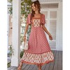 Women's Floral Print Tiered Short Sleeve Dress Square Neck Ruffle High Waist A Line Summer Long Dress - 4 of 4