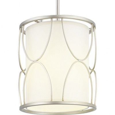 Progress Lighting Landree 1-Light Mini-Pendant, Silver Ridge, White Silk Shade