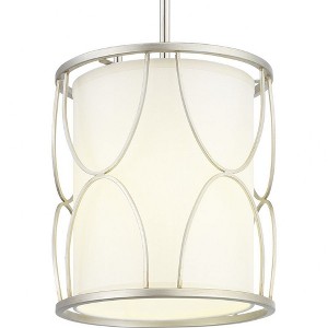 Progress Lighting Landree 1-Light Mini-Pendant, Silver Ridge, White Silk Shade - 1 of 4