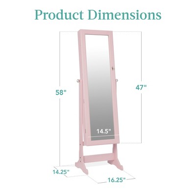 Dusty Pink Full-Length Mirror Jewelry Armoire with Velvet Lining