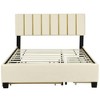 Queen Size Upholstered Platform Bed with 2 Drawers and 1 Trundle, Classic Metal Strip Headboard Design - 3 of 4