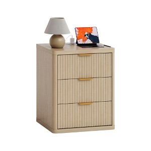 GustoWave Fluted Nightstand with Drawers, Mid Century Modern Bedside Table with Open Storage Space, Metal Handles and Rounded Corners - 1 of 4