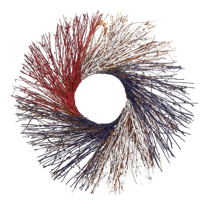 Nearly Natural 24” Americana Twig Wreath Red White and Blue, 1 of 4