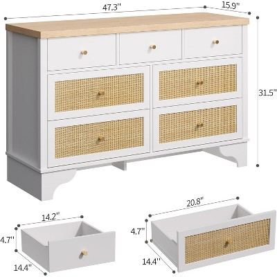 Dresser for Bedroom with 7 Drawers, 7 Drawers Double Dresser, 47.3'' Wide Wood Chest of Drawers with Wood Drawer Organizer with Sturdy Base