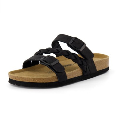 CUSHIONAIRE Women's Lizzy Cork Footbed Sandal - Comfortable, Adjustable Straps, Arch Support, Wide Widths Available, Boho Chic Summer Slides