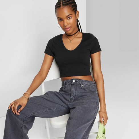 black crop top ribbed