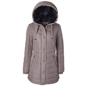 Sportoli Women Long Quilted Plush Lined Outerwear Puffer Jacket Winter Coat with Fur Hood - 1 of 4