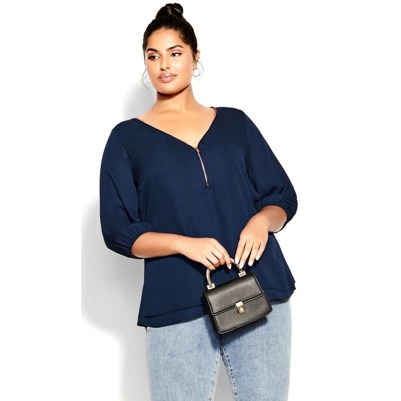 Women's Plus Size Sexy Fling Elbow Sleeve Top - navy | CITY CHIC, 1 of 7