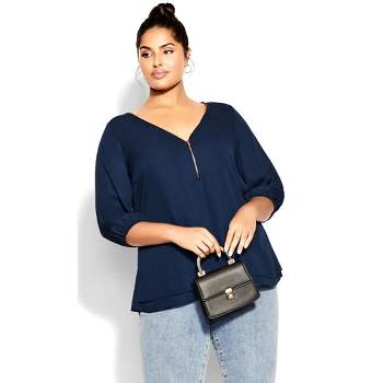 Women's Plus Size Sexy Fling Elbow Sleeve Top - navy | CITY CHIC