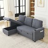 78.5" Corduroy/Linen Upholstered L-Shaped Sleeper Sofa with Pullout Bed, Storage Space, Cup Holders and Side Pocket, 4L -ModernLuxe - 3 of 4
