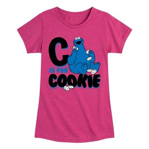 Girls' - Sesame Street - C Is For Cookie Fitted Short Sleeve Graphic T-Shirt - 1 of 4
