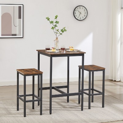 NicBex 23.6" Dining Table Set for 2 Bar Table Set Square Industrial Style Bar Table with 2 Bar Chairs