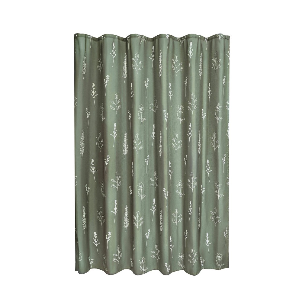 iDESIGN Apothecary Shower Curtain: Botanical Pattern, Polyester, Machine Washable, Woven Fabric