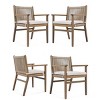 Set of 4 Modern Outdoor Patio Wood Dining Arm Chairs,Rope Back Garden Armrest Kitchen Dining Chair,Beige Cushioned Dining Armchair-Coolbibila - 2 of 4