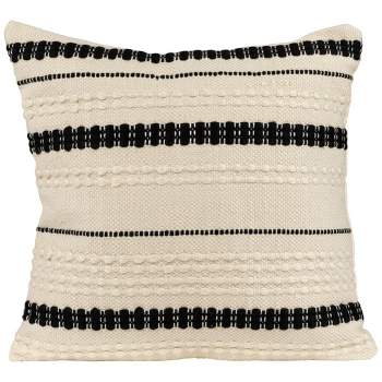 Northlight 20" White and Black Handloom Woven Outdoor Square Throw Pillow