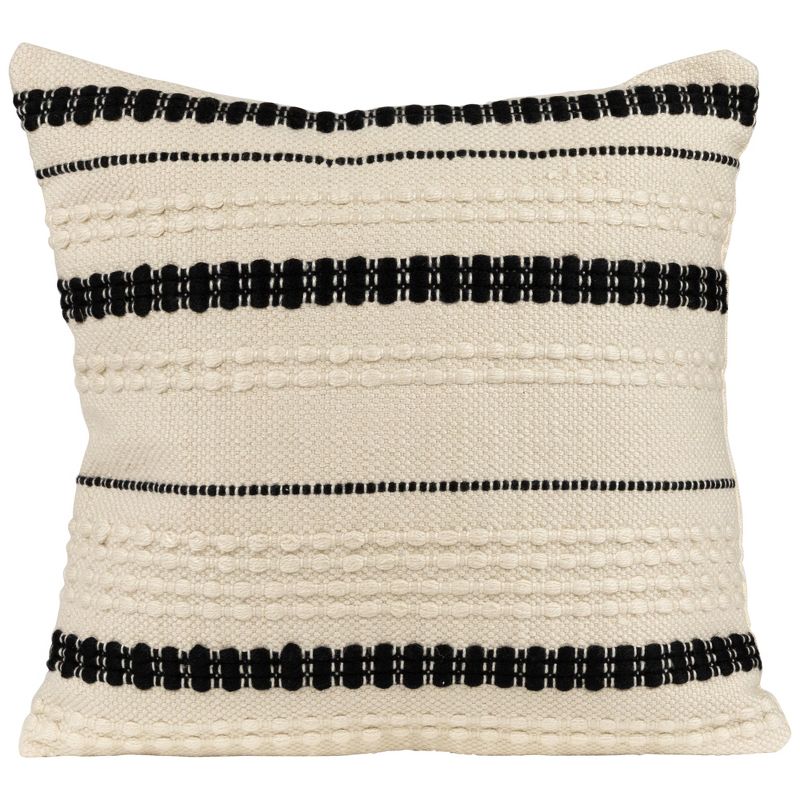 Northlight 20" White and Black Handloom Woven Outdoor Square Throw Pillow, 1 of 6