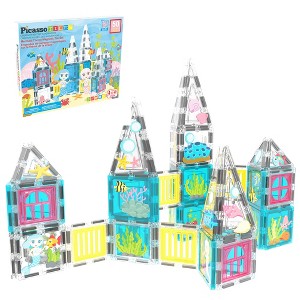 PICASSO-TILES 50 Piece Mermaid Magnetic Tile Building Blocks Set - 1 of 4