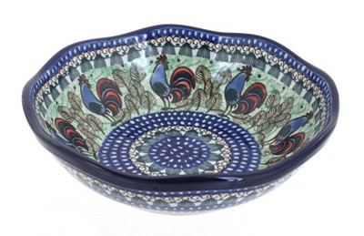 Blue Rose Polish Pottery Rooster Row Large Scallop Bowl : Target