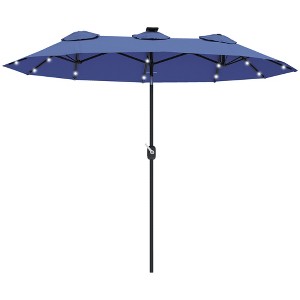 Outsunny 9.7' Double-sided Patio Umbrella with LED Solar Light, Tilt and Crank, Outdoor Umbrella, Navy Blue - 1 of 4