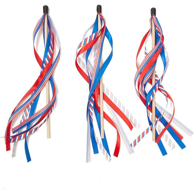 Blue Panda 24 Pack Patriotic Handheld American Flag Ribbon Wands for Election Day, 4th of July, Memorial Day, 4 of 7