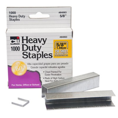 Charles Leonard Heavy Duty Staples, 5/8 Inch Leg Length, Carbon Steel, Silver, 1000/Box (Case of 6)