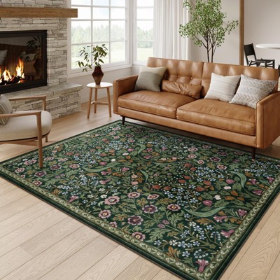 Lahome GST Intricate Floral Abundance Short Pile Velvet Rectangular Indoor Area Rug