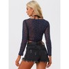 Allegra K Women's Glitter Crop Top Star Printed Cross V Neck Sheer Blouse - 3 of 4