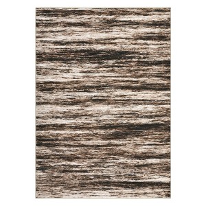 2 x 6 ft Polyester Black Grey Rectangular Hallway Entryway Bathroom Kitchen Stripped Lines Print Modern Abstract Machine Washable Runner Rug - 1 of 4