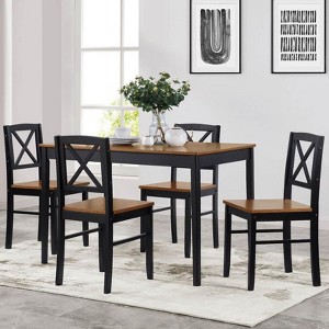 Aukfa 5-Piece Eco-Friendly Solid Wood Dining Set: Durable MDF Tabletop, Black Metal Frame & Ergonomic Chairs – Space-Saving Design, Easy Assembly - 1 of 4