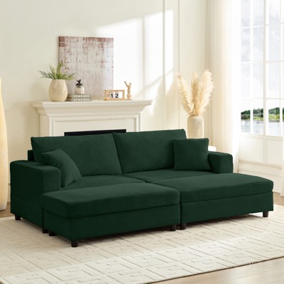 Mjkone Corduroy Comfy Chaise Lounge Deep Seat Sleeper Sofa Chair with Storage Ottoman,Upholstered Single/Loveseat Sofa