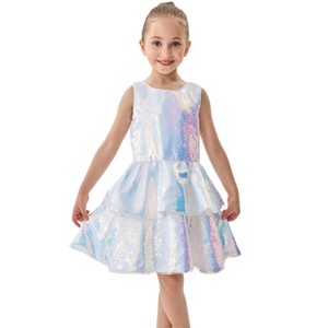 2Bunnies Girls' Shimmering Silver Tiered Sequin Dress - 1 of 4