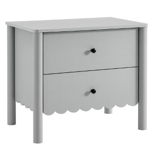 Modway Emmeline 2-Drawer Nightstand – Scalloped Edge Design with Brass Knobs and Light Gray Finish - 1 of 4