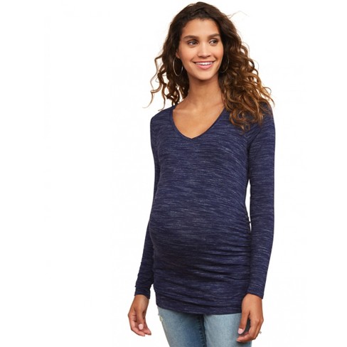 Motherhood Maternity Womens Long Sleeve V-Neck Side Ruched Tee Shirt T-Shirt