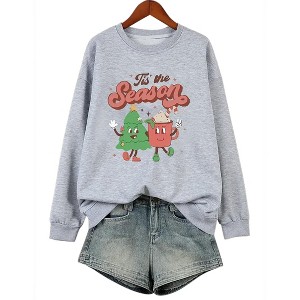 Coolmee Women Christmas Sweatshirts Graphic Printed Oversized Pullover Sweaters Casual Loose Knit Tops - 1 of 4
