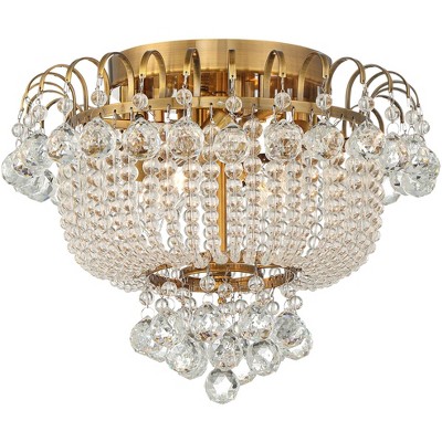 Stiffel Ceiling Light Flush Mount Fixture Golden Bronze 15" Wide Crystal Accents for Bedroom Kitchen Living Room