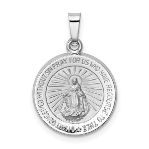 Black Bow Jewelry 14k White Gold Hollow Round Miraculous Medal Pendant, 15mm (9/16 Inch) - 1 of 4