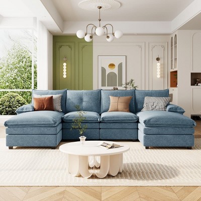 U-Shaped Chenille Sectional Sofa with Adjustable Armrest Pillows, 6-Seater Modular Couch for Living Room or Office-Maison Boucle