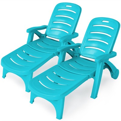 Tangkula 2 PCS Patio Chaise Lounge Chair 5-Position Folding Recliner for Beach Poolside Backyard