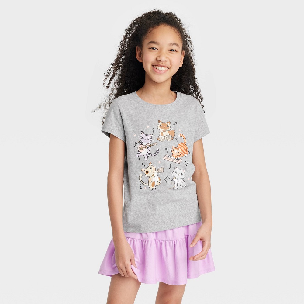 Girls' Short Sleeve 'Cat Band' Graphic T-Shirt - Cat & Jack™ Gray S (4 shirts)