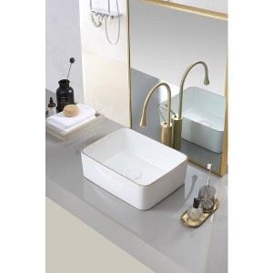 White with gold trim Vessel Bathroom Sink Basin in White Ceramic Single Basin Ceramic Farmhouse Kitchen Sink with Basket Strainer - 1 of 4